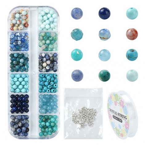 DIY Natural Blue Gemstone Jewellery Making Kit - Includes 4mm Gemstones, Elastic Cord, Spacers & Box DIY Natural Blue Gemstone Jewellery Making Kit - Includes 4mm Gemstones, Elastic Cord, Spacers & Box