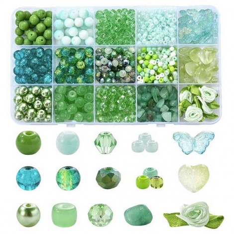 DIY Glass Bead Jewellery Making Kit - Green Colour Mix