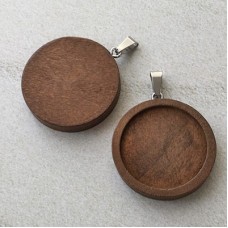30mm (25mmID) Wooden Round Pendant Bezel Settings with Bail - Brown