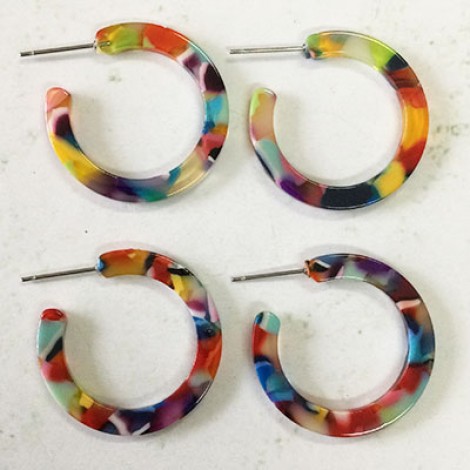 31.4x30.7x2.5mm Rainbow Acetate Open Circle Earring Hoops with 316 Stainless Steel Post