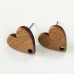 12.4x12.3x2.8mm Heart Mahogany Wood Earring Posts w-Stainless Steel Post - Per Pair