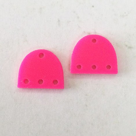 14.6x12.2x2.2mm Semi-Circle Acrylic Mini Earring Connectors with 4 holes - Matte Hot Pink