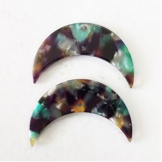 35x22mm Acetate Crescent Moon Earring Charm/Links with 2 Holes - Green/Black/Purple,Silver