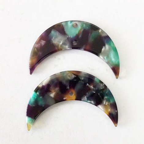 35x22mm Acetate Crescent Moon Earring Charm/Links with 2 Holes - Green/Black/Purple,Silver