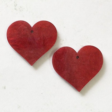34x30x2.8mm Ruby Red Acrylic Heart Pendants - Per Pair