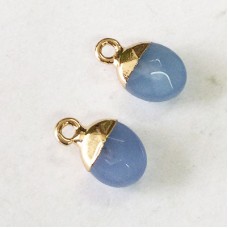 13.5x8.1x5.3mm Blue Jade Stone Mini Round Gemstone Charms - Gold Tone Plated Brass