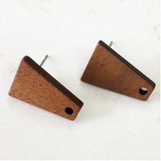 18x12x2.6mm Trapezoid Mahogany Wood Earring Posts w-Stainless Steel Post 