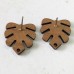 20x18x2.74mm Monstera Leaf Mahogany Wood Earring Posts w-Stainless Steel Post 