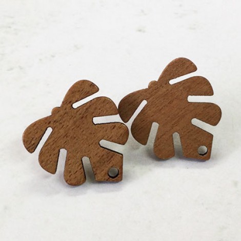 20x18x2.74mm Monstera Leaf Mahogany Wood Earring Posts w-Stainless Steel Post - Per Pair 20x18x2.74mm Monstera Leaf Mahogany Wood Earring Posts w-Stainless Steel Post - Per Pair