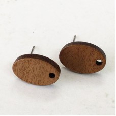 15x10x2.73mm Oval Mahogany Wood Earring Posts w-Stainless Steel Post 
