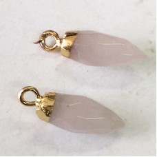 19.5x6x6mm Pale Rose Quartz Stone Mini Faceted Spike Gemstone Charms - Gold Tone Plated Brass