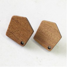 20x18x2.6mm Hexagon Mahogany Wood Earring Posts w-Stainless Steel Post  - Per Pair