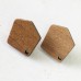 20x18x2.6mm Hexagon Mahogany Wood Earring Posts w-Stainless Steel Post 