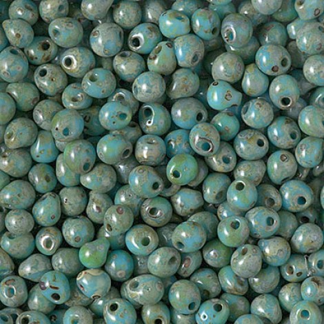 3.4mm Miyuki Drop Beads - Opaque Turquoise Blue Picasso - 10gm