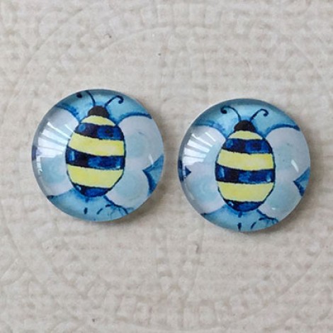 14mm Art Glass Backed Cabochons - Dragonfly & Flower Design 4 - Per Pair 14mm Art Glass Backed Cabochons - Dragonfly & Flower Design 4 - Per Pair