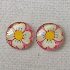 14mm Art Glass Backed Cabochons  - Dragonfly & Flower Design 8 - Per Pair