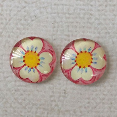 14mm Art Glass Backed Cabochons - Dragonfly & Flower Design 8 - Per Pair 14mm Art Glass Backed Cabochons - Dragonfly & Flower Design 8 - Per Pair