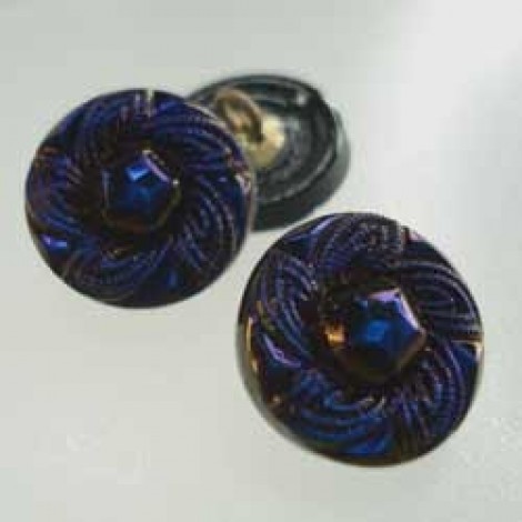 14mm Czech Midnight Blue Flower Buttons