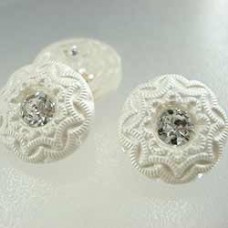 13mm Czech Diamond Glass Buttons - White & Rhinestone - Each