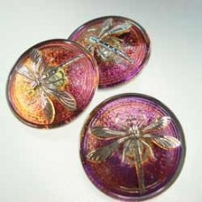 31mm Dragonfly Czech Glass Button - Radiant Orchid