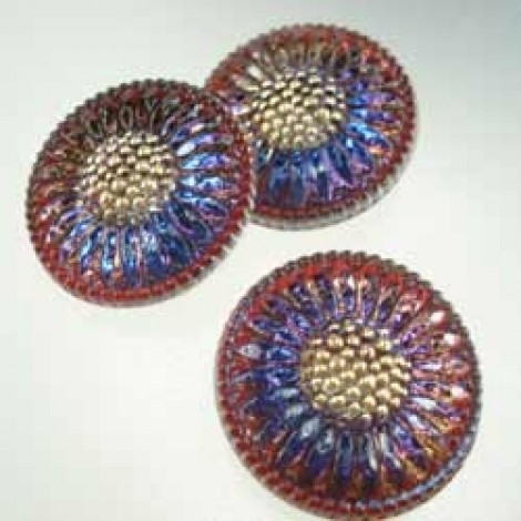 27mm Czech Daisy Flower Glass Button - Blue