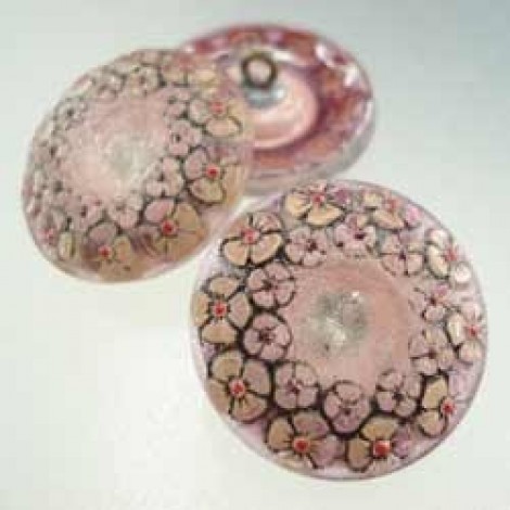 22mm Czech Pink Garland Glass Buttons - Each