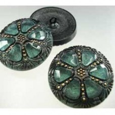 27mm Teal Green Czech Wheel Buttons - Each