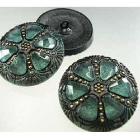 27mm Teal Green Czech Wheel Buttons - Each 27mm Teal Green Czech Wheel Buttons - Each