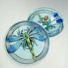 31mm Czech Handpainted Blue Dragonfly Glass Buttons