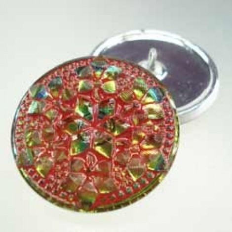 32mm Czech Mandala Glass Button - Red-Green Vitrail - Each 32mm Czech Mandala Glass Button - Red-Green Vitrail - Each