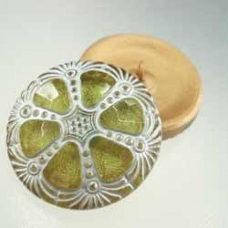 27mm Czech Olive Green Wheel Button - Each