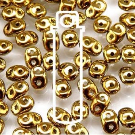 5mm Superduo 2-Hole Czech Beads - Full Amber Coat (Gold) - 22.5gm