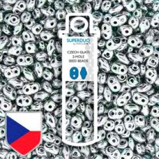 5x2mm SuperDuo Beads - Crystal Full Labrador (Silver) - Czech Shield 