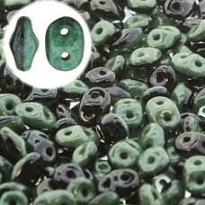 2.5x5mm SuperDuo Duets - Black-White Green Luster - 24gm