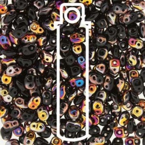 5mm SuperDuo Czech 2-Hole Beads - Jet Sliperit - 23gm