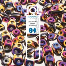 SuperDuo Cz 2-Hole Beads - Jet Full Sliperit - 24gm