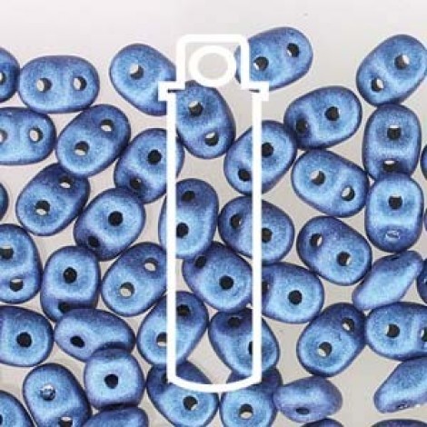 MiniDuo 2x4mm 2-Hole Beads - Metallic Suede Blue - 8gm