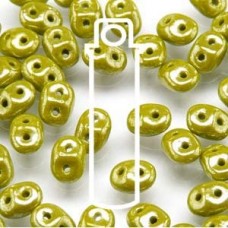 5mm Superduo 2-Hole Beads - Opaque Green White Luster