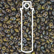 5mm SuperDuo Czech 2-Hole Beads - Opaque Green Picasso - 24gm