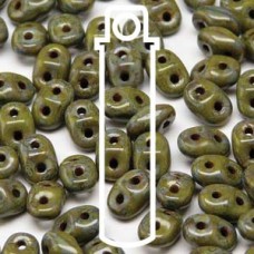 5mm SuperDuo Beads - Opaque Green Travertine Dark - 24gm