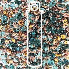 5x2mm SuperDuo 2-Hole Beads - Aqua Capri Gold - 22.5gm