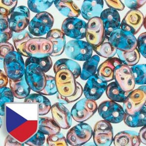 5x2mm SuperDuo Beads - Aqua Capri Gold - Czech Shield - 22.5gm 5x2mm SuperDuo Beads - Aqua Capri Gold - Czech Shield - 22.5gm