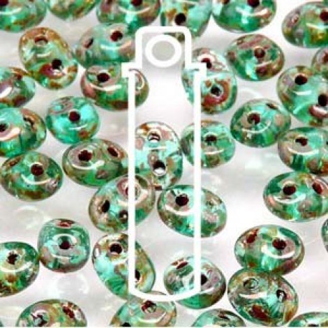 5x2mm SuperDuo Czech Beads - Aqua Picasso - 22.5gm