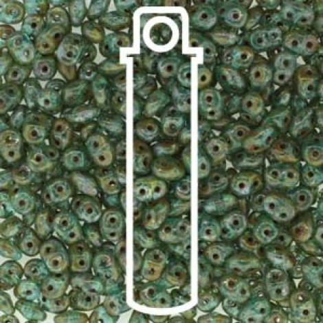 5x2mm SuperDuo Czech Beads - Aqua Travertin Dark - 22.5gm