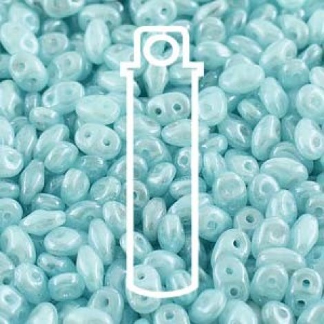 2x5mm SuperDuo Beads - Opal Aqua White Luster