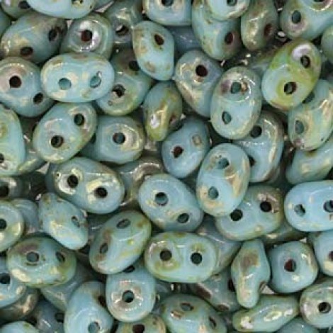 5mm SuperDuo 2-Hole Beads - Turquoise Blue Picasso - 22.5gm