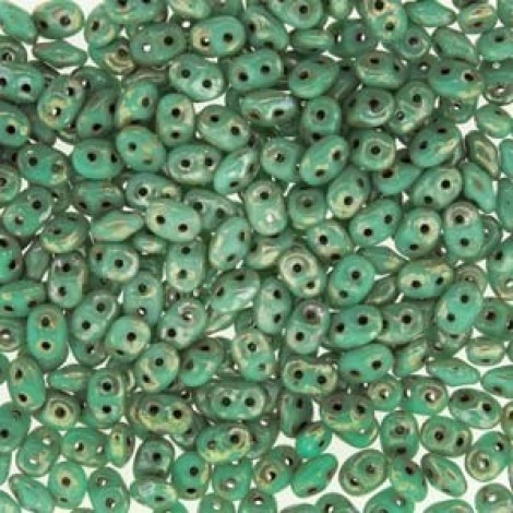 5mm SuperDuo Czech 2-Hole Beads - Turquoise Green Picasso - 22.5gm 5mm SuperDuo Czech 2-Hole Beads - Turquoise Green Picasso - 22.5gm