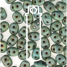 2.5x5mm Superduo Beads - Turquoise Green Senegal Brown/Purple Matte - 22.5gm