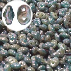 2.5x5mm SuperDuo Duets - Green Turquoise Ivory Nebula - 24gm