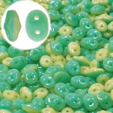2.5x5mm SuperDuo Duets - Green Turquoise Ivory Opaque - 22.5gm